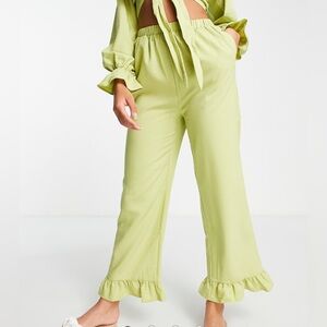 The Frolic ASOS Frill Wide Leg Beach Pants Pull on Green Women's SZ 4 NWT
